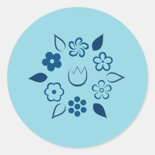 Whimsical Floral Dark Blue Spring Flower Classic Round Sticker