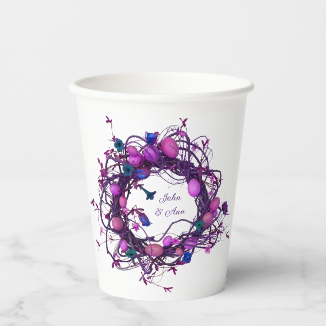 Whimsical Floral Delight Egg Purple Paper Cups (Front)