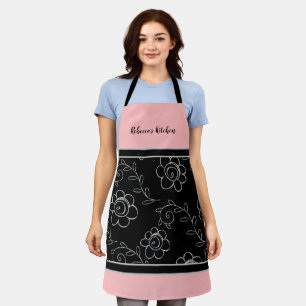 Whimsical Floral Design Custom Name Pink Apron