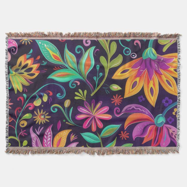 Whimsical Floral design  Throw Blanket (Front)