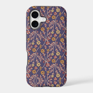 Whimsical Floral Design with Vines on Purple Back