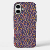 Whimsical Floral Design with Vines on Purple Back