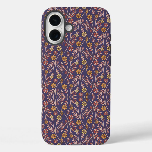 Whimsical Floral Design with Vines on Purple Back Case-Mate iPhone Case (Back)