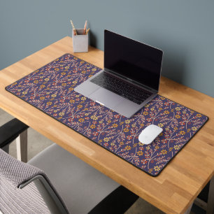 Whimsical Floral Design with Vines on Purple Back Desk Mat