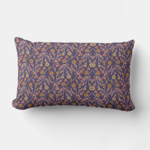 Whimsical Floral Design with Vines on Purple Back Lumbar Cushion