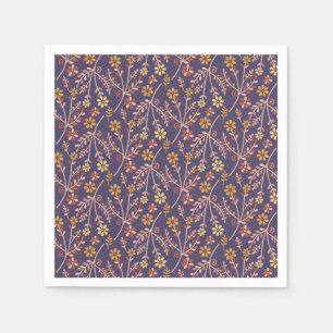 Whimsical Floral Design with Vines on Purple Back Napkin