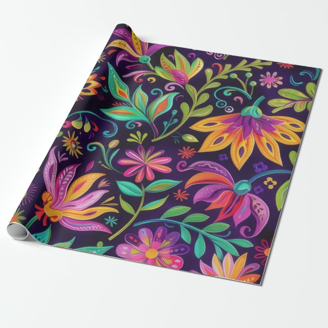 Whimsical Floral design  Wrapping Paper (Unrolled)