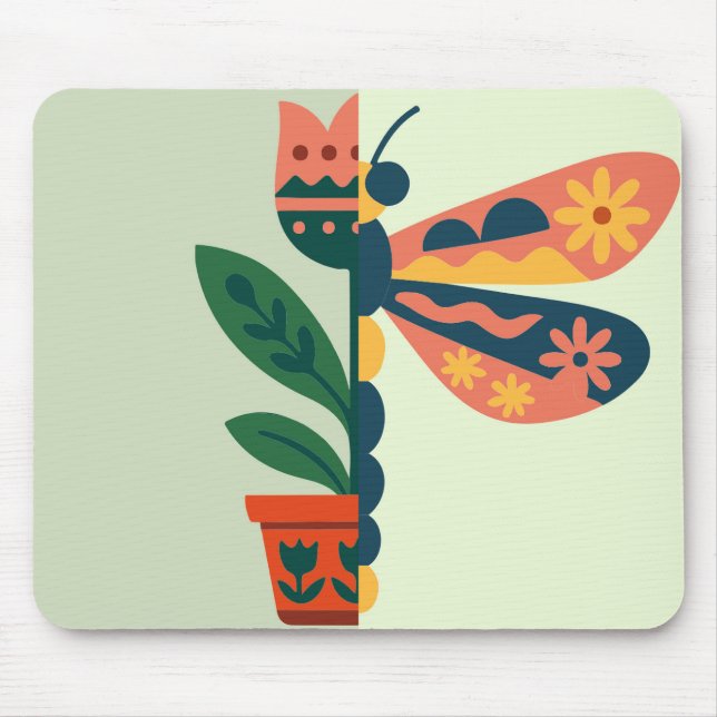 Whimsical floral dragonfly Design Mouse Pad (Front)