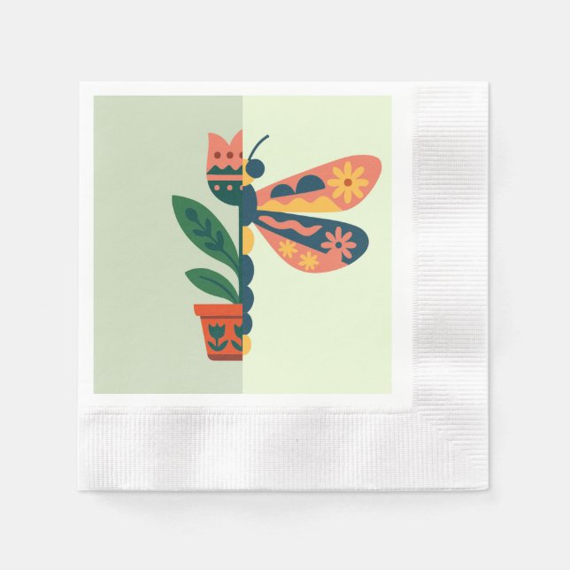 Whimsical floral dragonfly Design Napkin (Front)