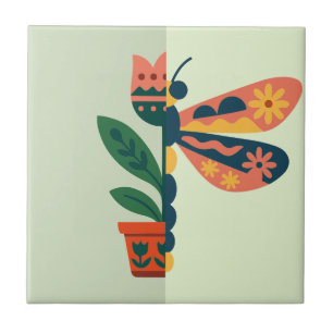 Whimsical floral dragonfly Design Tile