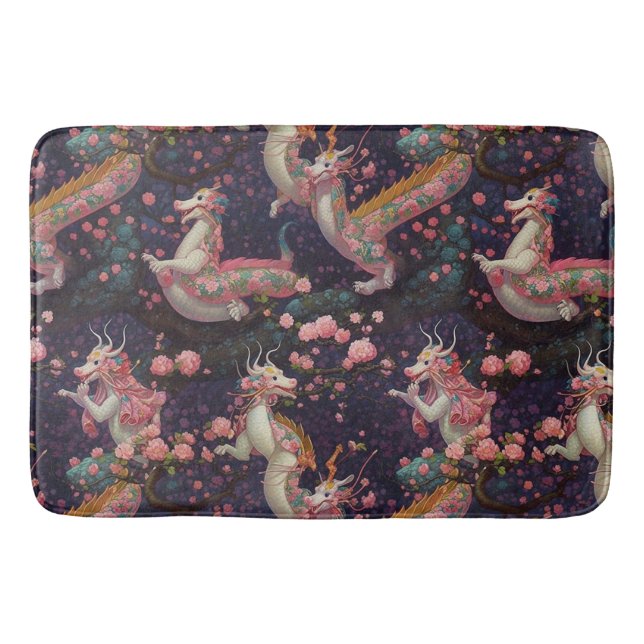 Whimsical Floral Dragons Bath Mat (Front)