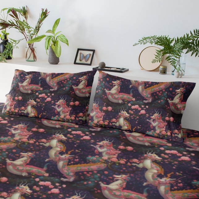 Whimsical Floral Dragons Pillowcase (Creator Uploaded)