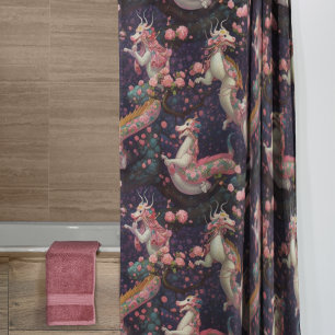 Whimsical Floral Dragons Shower Curtain