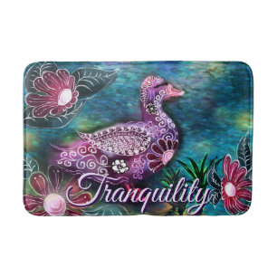 Whimsical Floral Duck Purple Teal Personalised Bath Mat