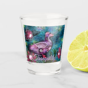 Whimsical Floral Duck Purple Teal Personalised Shot Glass