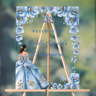 Whimsical Floral Dusty Blue Quinceañera Welcome Acrylic Sign