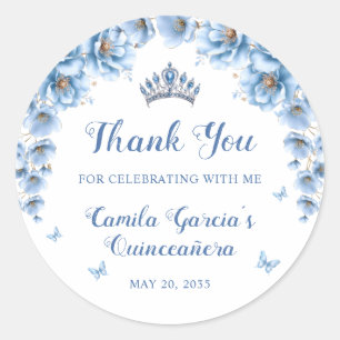 Whimsical Floral Dusty Blue Tiara Quinceañera Classic Round Sticker