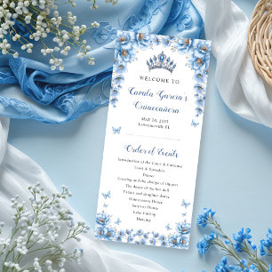 Whimsical Floral Dusty Blue Tiara Quinceañera Programme