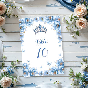 Whimsical Floral Dusty Blue Tiara Quinceañera Table Number