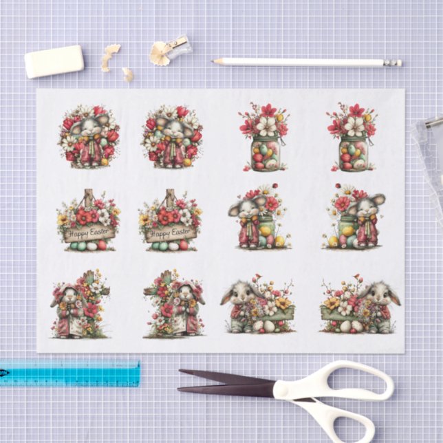 Whimsical Floral Easter for Shells  Decoupage Tissue Paper (Craft)