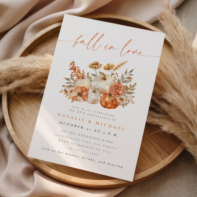 Whimsical Floral Fall in Love Wedding Anniversary Invitation (Creator Uploaded)