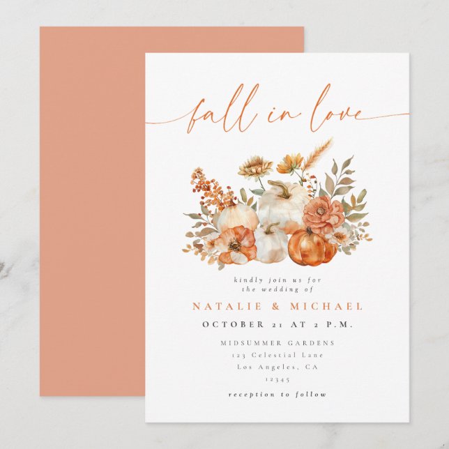 Whimsical Floral Fall in Love Wedding Invitation (Front/Back)