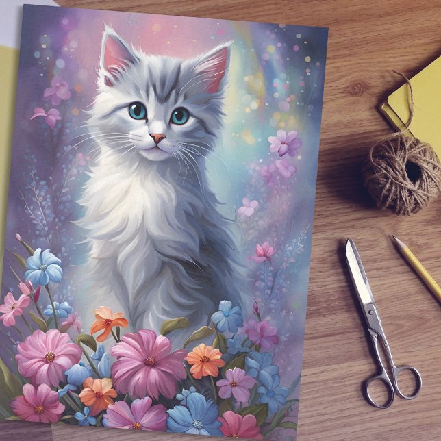 Whimsical Floral Fantasy with Kitten Tissue Paper (🌸🐱 Whimsical Magic: Floral Fantasy & Kitten Tissue Paper! 🎨)