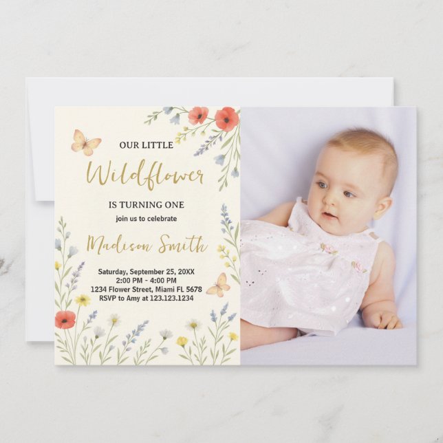 Whimsical Floral First Birthday Invitation (Front)