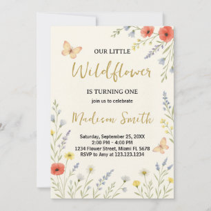 Whimsical Floral First Birthday Invitation