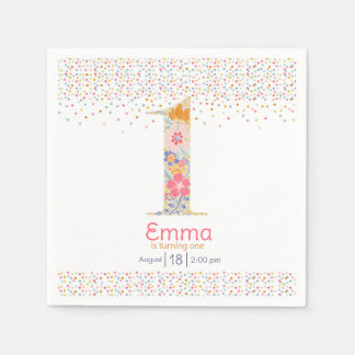 Whimsical Floral First Birthday Invitation Napkin