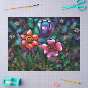 Whimsical Floral Flower Flowers Purple Blue Pink Tissue Paper