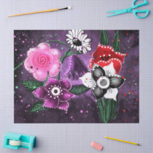 Whimsical Floral Flower Purple Black Decoupage Tissue Paper