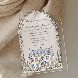 Whimsical Floral French Chateau Garden Wedding Acrylic Invitations
