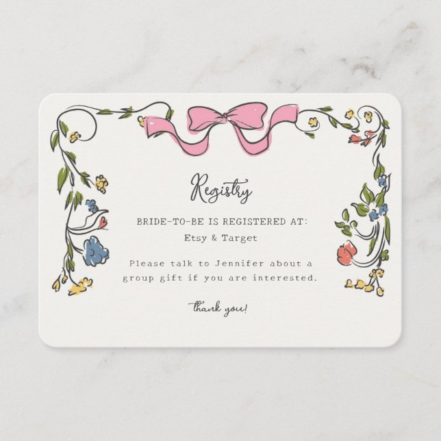 Whimsical Floral French Registry Invite Insert (Front)