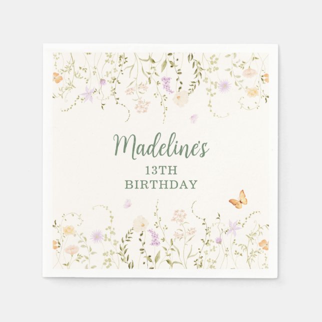 Whimsical Floral Garden Party Birthday Napkin (Front)