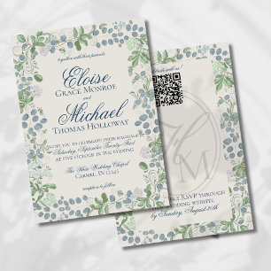 Whimsical Floral Garland Script Typography Wedding Invitation