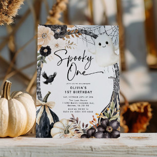 Whimsical Floral Ghost Spooky One 1st Birthday Invitation