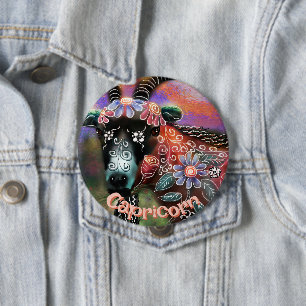 Whimsical Floral Goat Capricorn Personalised 10 Cm Round Badge