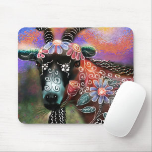 Whimsical Floral Goat Farm Animal Floral Peach Mouse Pad