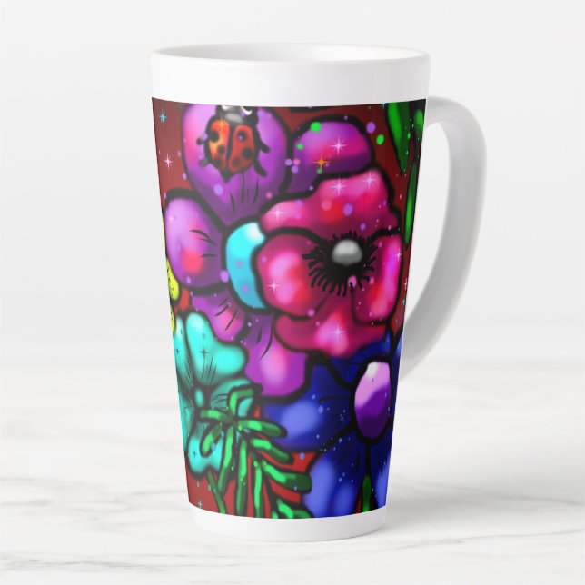 Whimsical Floral Graffiti Art Flower Flowers Latte Mug (Right Angle)