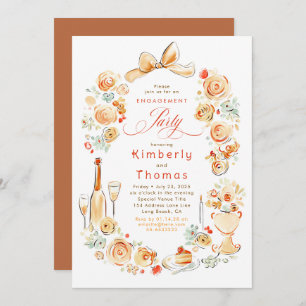 Whimsical Floral Hand Drawn Fall Engagement Party Invitation