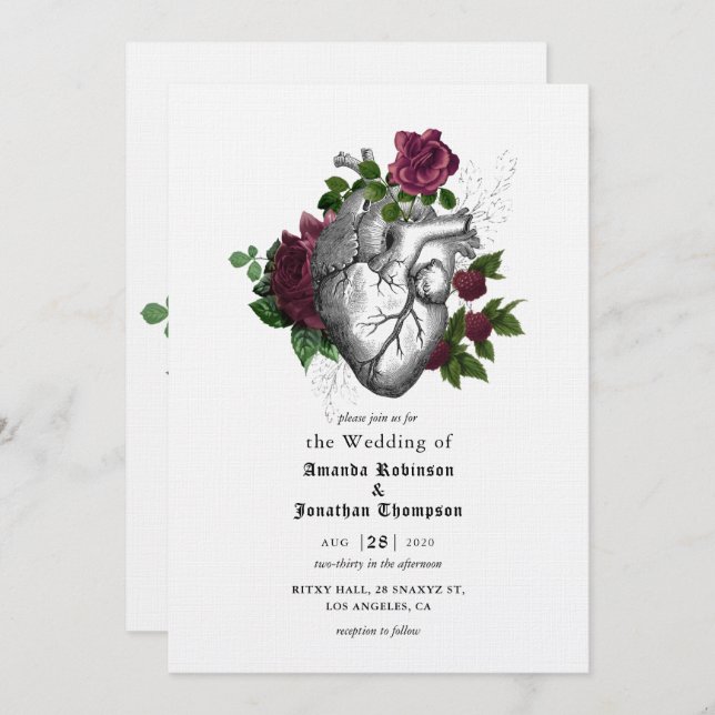 Whimsical Floral Heart Halloween Gothic Wedding Invitation (Front/Back)