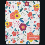 Whimsical Floral in Yellow and Coral Script Name iPad Cover<br><div class="desc">Whimsical,  modern and fun! This personalised iPad case featuring a gorgeous floral print with flowers and leaves in pink,  coral,  orange,  blue and green screams spring joy. Wonderful for mothers,  gardeners,  brides,  teens and more. Part of a collection from Parcel Studios.</div>