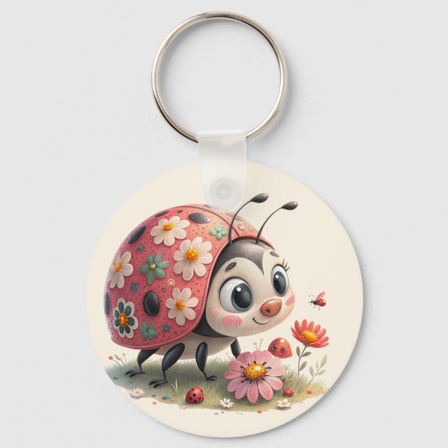 Whimsical floral ladybug key ring (Front)