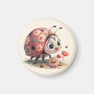 Whimsical floral ladybug magnet