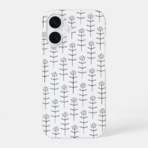 Whimsical Floral Line Art in Black and White iPhone 16 Case