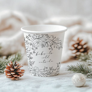 Whimsical Floral Line Art Wreath xmas Baby Showers Paper Cups