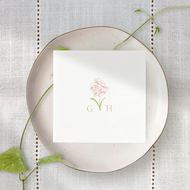 Whimsical Floral Line-drawn Rose Napkins (Creator Uploaded)