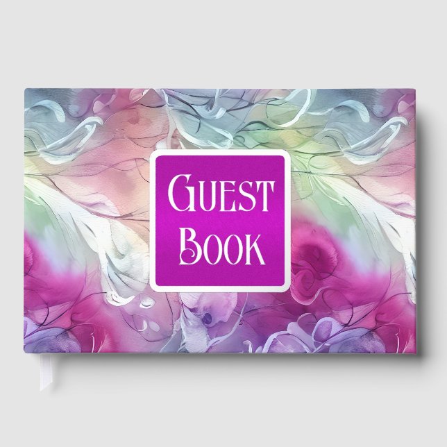 Whimsical floral liquid sweet pea flower real foil guest book (Front)