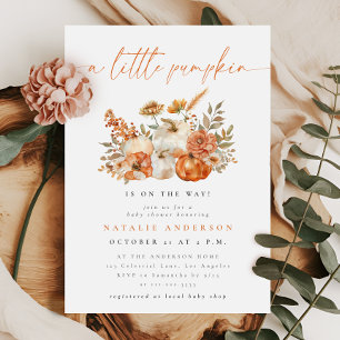 Whimsical Floral Little Pumpkin Fall Baby Shower Invitation